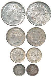 Victoria Queen, Silver (4) Rupee, ½ Rupee, ¼ Rupee and 2 Annas, 1840 and 1841, divided leg