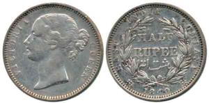 Victoria Queen, Silver ½ Rupee, 1840,Madras Mint,OBV. S.W.W. Incuse, (S in relief), rev. 2
