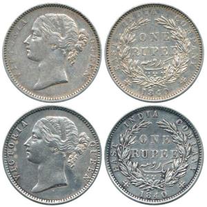 Victoria Queen, Silver Rupee (2), 1840, divided legend, Madras Mint, both obv. WW 'B' rais