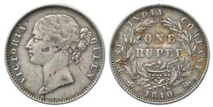 Victoria Queen, Silver Rupee, 1840, divided legend, obv. WW raised , 'KN' incuse on the fa