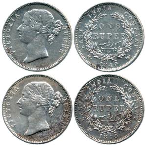 Victoria Queen, Silver Rupee (2), 1840, divided legend, Madras Mint, obv. WWS raised , rev