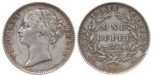 Victoria Queen, Silver Rupee, 1840, divided legend, Madras Mint, obv. WWB raised, rev. 28 