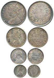 Victoria Queen (Crowned), Silver (4) Rupee, ½ Rupee, ¼ Rupee and 2 Annas, 1862. Very Fine+