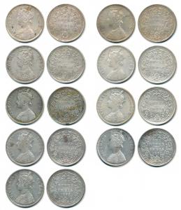 Victoria Queen, Silver Rupee (9), 1862, Bombay Mint, B / II / 1 / 0, B / II / 0 / 3, A / I