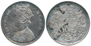 Victoria Queen, Silver Rupee, 1862, Bombay Mint, A / II / 0 / 10 dots. Extremely Fine, Sca