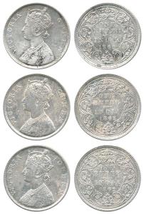 Victoria Queen, Silver Rupee (3), 1862, Bombay Mint, B / II / 0 / 3. Fine+ to About Very F