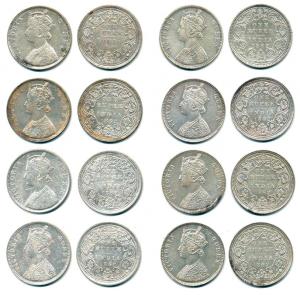 Victoria Queen, Silver Rupee (8), 1862, Bombay Mint, B / II / 1 / 0, B / II / 2 / 0 (2), A