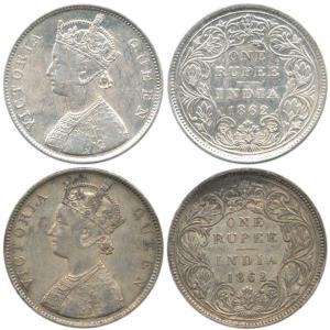 Victoria Queen, Silver Rupee (2), 1862, Bombay Mint, B / II / 1 / 0 and B / II / 2 / 0. Fi