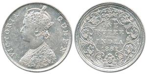 Victoria Queen, Silver Rupee, 1862, Madras Mint, B / II / 0 / 0. About Very Fine, Scarce.