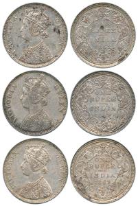 Victoria Queen, Silver Rupee (3), 1862, Bombay Mint, A / II / 0 / 10 dots. Very Fine+. (3)