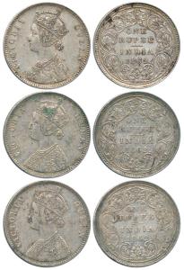 Victoria Queen, Silver Rupee (3), 1862, Bombay Mint, A / II / 0 / 10 dots. About Very Fine