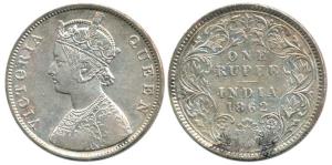Victoria Queen, Silver, Rupee, 1862,Calcutta Mint, obv. B, rev III. Scarce. About Very Fin