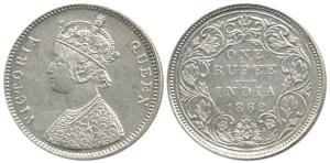 Victoria Queen, Silver Rupee, 1862, Bombay Mint, A/II/ 2/4 dots, Very Rare. Extremely Fine