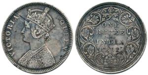 Victoria Queen, Silver Rupee, 1862, Bombay Mint, A / II / 2 / 4 dots, deep scratch on the 