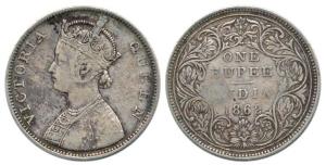 Victoria Queen, Silver Rupee, 1862, Bombay Mint, B / II / 2 / 3 dots. Rare, Fine+.