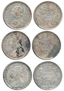 Victoria Queen, Silver Rupee (3), 1862, Bombay Mint, C / II / 1 / 2. Very Fine, Scarce. (3