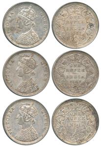 Victoria Queen, Silver Rupee (3), 1862, Bombay Mint, C / II / 1 / 2. Very Fine+, Scarce. (