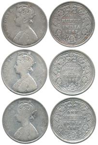 Victoria Queen, Silver Rupee (3), 1862, Bombay Mint, obv. '5' Panels, rev. II, Experimenta