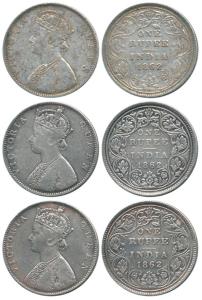 Victoria Queen, Silver Rupee (3), 1862, Bombay Mint, obv. '5' Panels, rev. II, Experimenta
