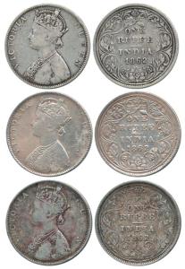 Victoria Queen, Silver Rupee (3), 1862, Bombay Mint, obv. '5' Panels, rev. II, Experimenta