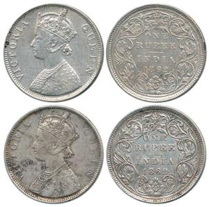 Victoria Queen, Silver Rupee (2), 1862, Bombay Mint, B / II / 2 / 0. About Very Fine to Ve