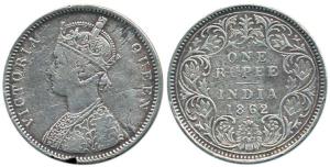 Victoria Queen, Silver Rupee, 1862, Bombay Mint, A / I / 1 / 1. Rare, Fine+.