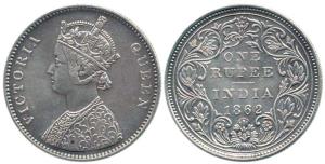 Victoria Queen, Silver Rupee, 1862, Bombay Mint, A / II / 0 / 11 dots. Rare, Very Fine.