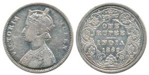 Victoria Queen, Silver Rupee, 1862, Calcutta Mint, A / II / 0 / 0, rev. flower Above 'E' o