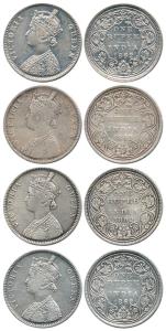 Victoria Queen, Silver Rupee (4), 1862, Bombay Mint, A / II / 0 / 7 (3) and A / II / 0 / 1