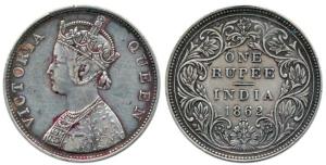 Victoria Queen, Silver Rupee, 1862, Bombay Mint, B / II / 0 / 3. Very Fine, Scarce.