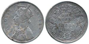 Victoria Queen, Silver Rupee, 1862, Bombay Mint, A / II / 0 / 11 dots. Rare, About Very Fi