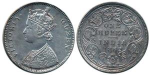 Victoria Queen, Silver Rupee, 1862, Bombay Mint, A / II / 0 / 11 dots. Rare, About Very Fi
