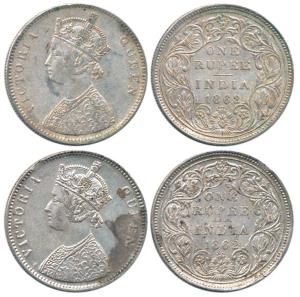 Victoria Queen, Silver Rupee (2), 1862, Bombay Mint, A / II / 0 / 5. Very Fine. (2)