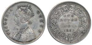 Victoria Queen, Silver Rupee, 1862, Bombay Mint, B / II / 0 / 0, legend 'Victoria Queen' a