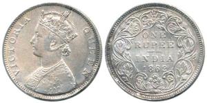 Victoria Queen, Silver Rupee, 1862, Bombay Mint, B / II / 0 / 10. Extremely Rare, About Ve