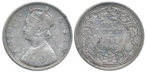 Victoria Queen, Silver Rupee, 1862, Bombay Mint, B / II / 2 / 3. Very Rare, Fine+.