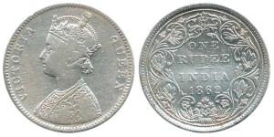 Victoria Queen, Silver Rupee, 1862, Bombay Mint, A / II / 0 / 8 dots, eighth dot below the