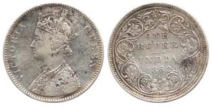 Victoria Queen, Silver Rupee, 1862, Bombay Mint, A / II / 0 / 12 dots, small two dots belo