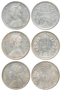 Victoria Queen / Empress, Silver Rupee (3), 1862, Bombay Mint, A / II / 0 / 4, 1901, A3 / 