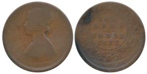 Victoria Empress, Copper, ½ Anna, 1877, Error, die-shifted on both Sides. Good Fine, Scarc