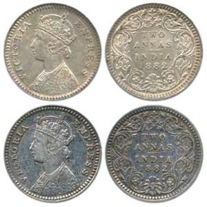 Victoria Empress, Silver (2) 2 Annas, 1882, Calcutta Mint, 'C' incuse. Very Fine+, Scarce.