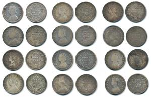 Victoria Empress, Silver (12), 2 Annas, 1890 (2), 1891 (2), 1892, 1894 (2), 1897 (2) and 1