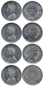 Victoria Empress, Silver (4), 2 Annas, 1901, Bombay Mint. Extremely Fine, Scarce. (4)