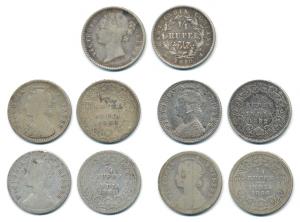 Victoria Queen / Empress, Silver ¼ Rupee (5), 1840 divided legend, 1885, 1886, 1888 and 18