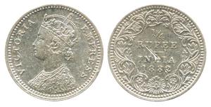 Victoria Empress, Silver ¼ Rupee, 1882, Calcutta Mint, 'C' incuse. Rare, deep scratch on r