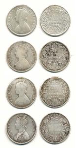 Victoria Queen / Empress, Silver ½ Rupee (4), 1862, 1885, 1886 and 1898. All Ex Mounts. Go