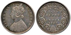 Victoria Empress, Silver, ½ Rupee, 1893, Bombay Mint, obv. A, rev. I, 'B' incuse, Scarce. 