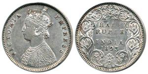 Victoria Empress, Silver, ½ Rupee, 1893, Bombay Mint, obv. A, rev. I, 'B' incuse. Scarce, 