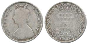 Victoria Empress, Silver ½ Rupee, 1894, Bombay Mint, A / I / 'B' incuse. About Fine.