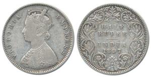Victoria Empress, Silver ½ Rupee, 1897, Bombay Mint, A / I / 'B' incuse. Fine, Scarce.